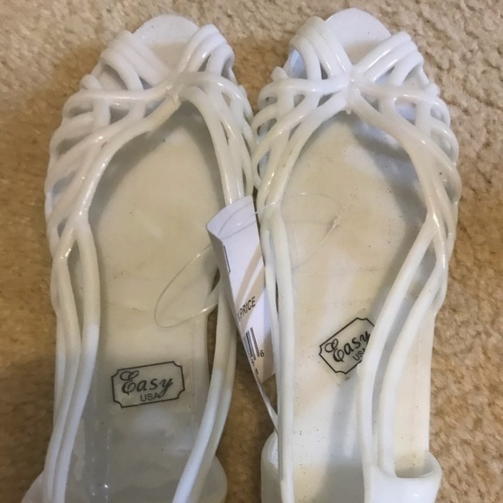 easy street White Strappy Jelly Flats